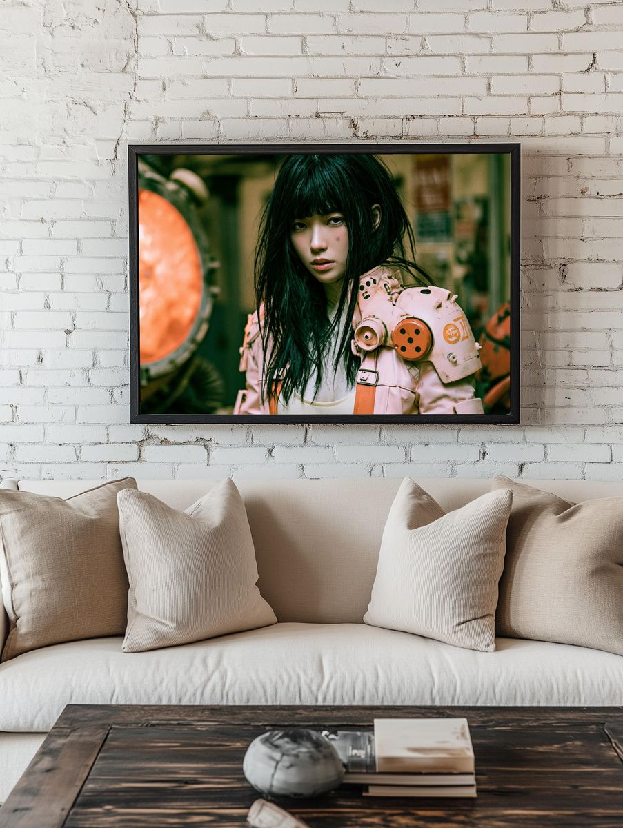 Cyberpunk Girl Portrait Print. room preview