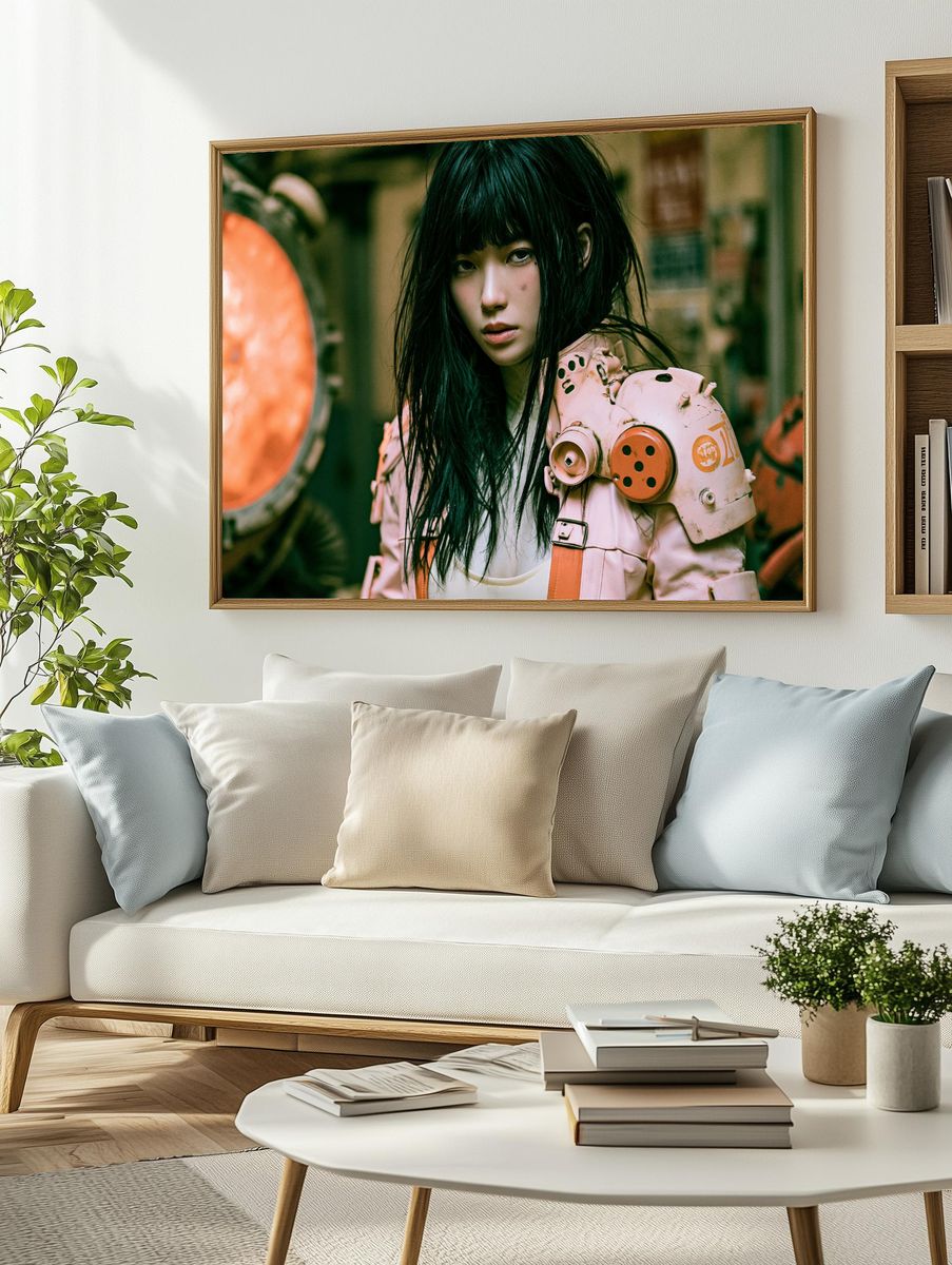 Cyberpunk Girl Portrait Print. — room view 2