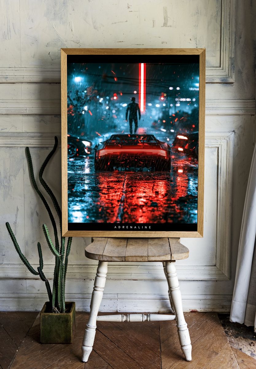 Adrenaline Cyberpunk Car Poster. — room view 1