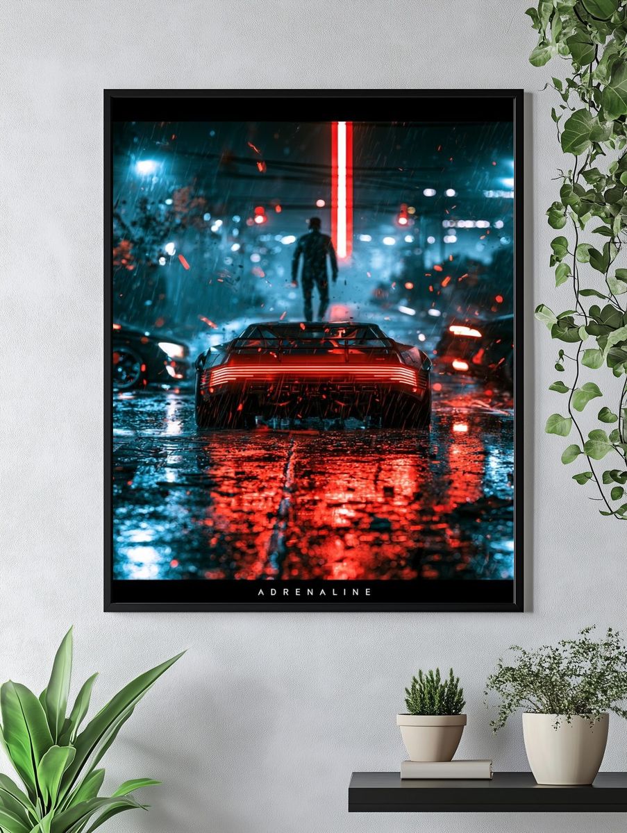 Adrenaline Cyberpunk Car Poster. — room view 4