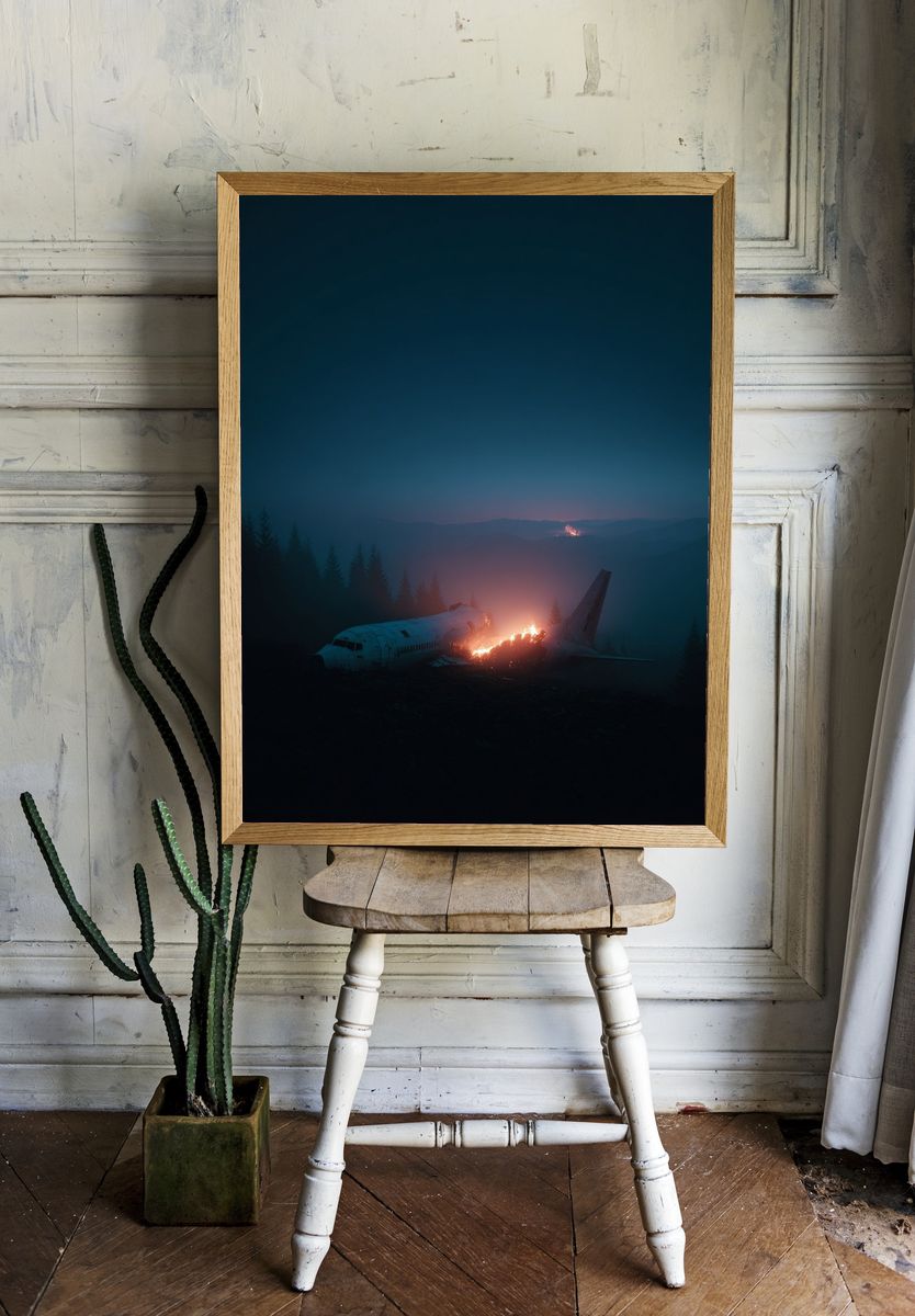 Burning Plane Crash Scene Poster. — room view 1