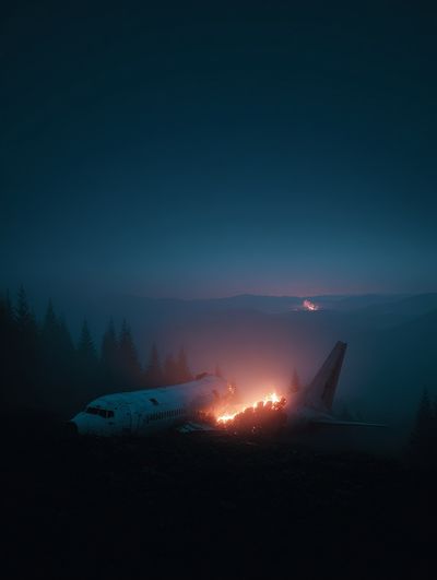 Burning Plane Crash Scene Poster