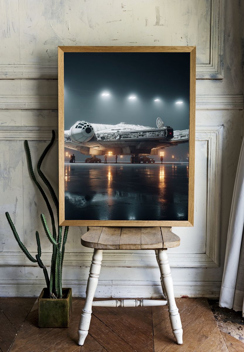 Millennium Falcon Hangar Scene Print. — room view 1