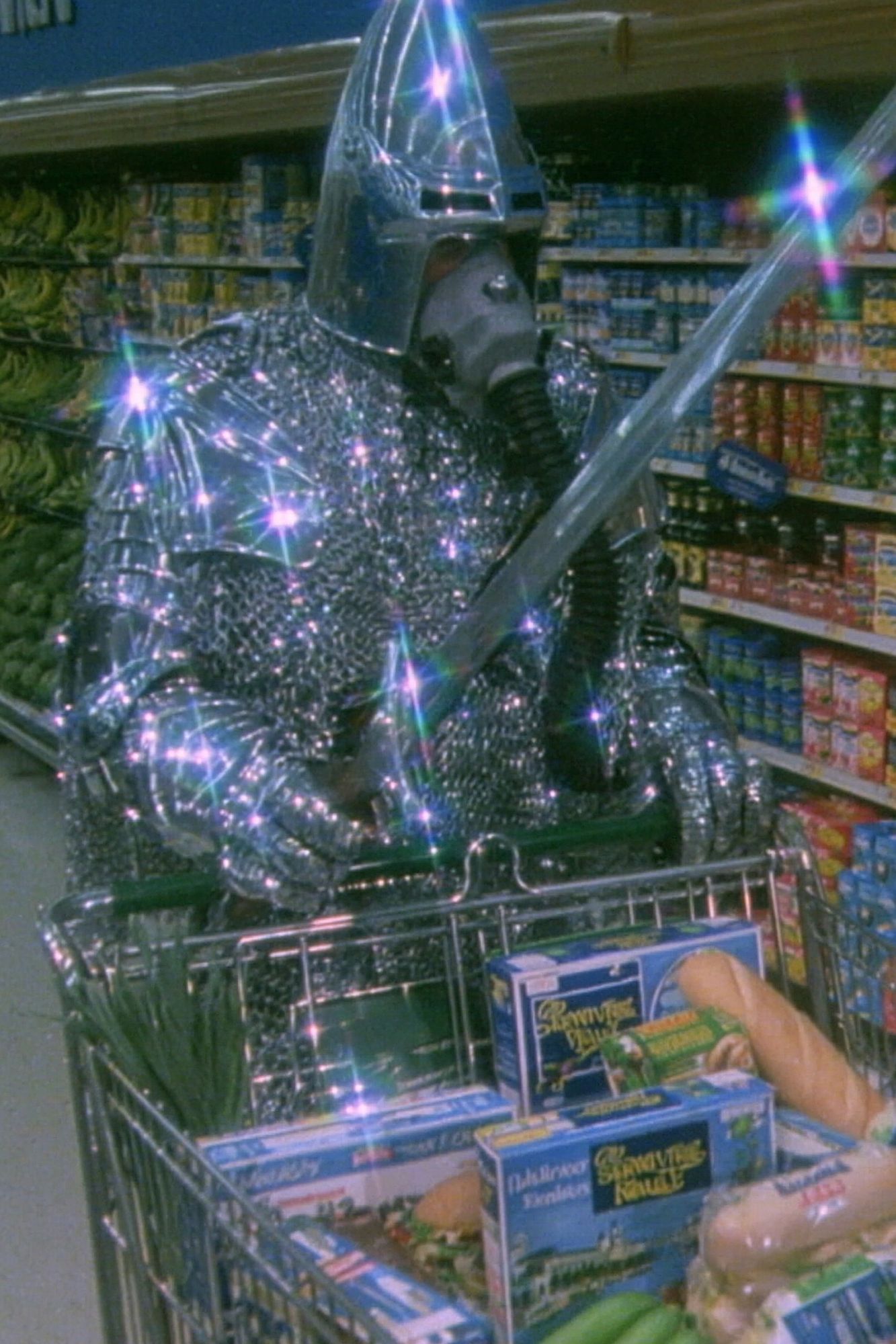 Knight in Supermarket — Retro Print. poster — movies art