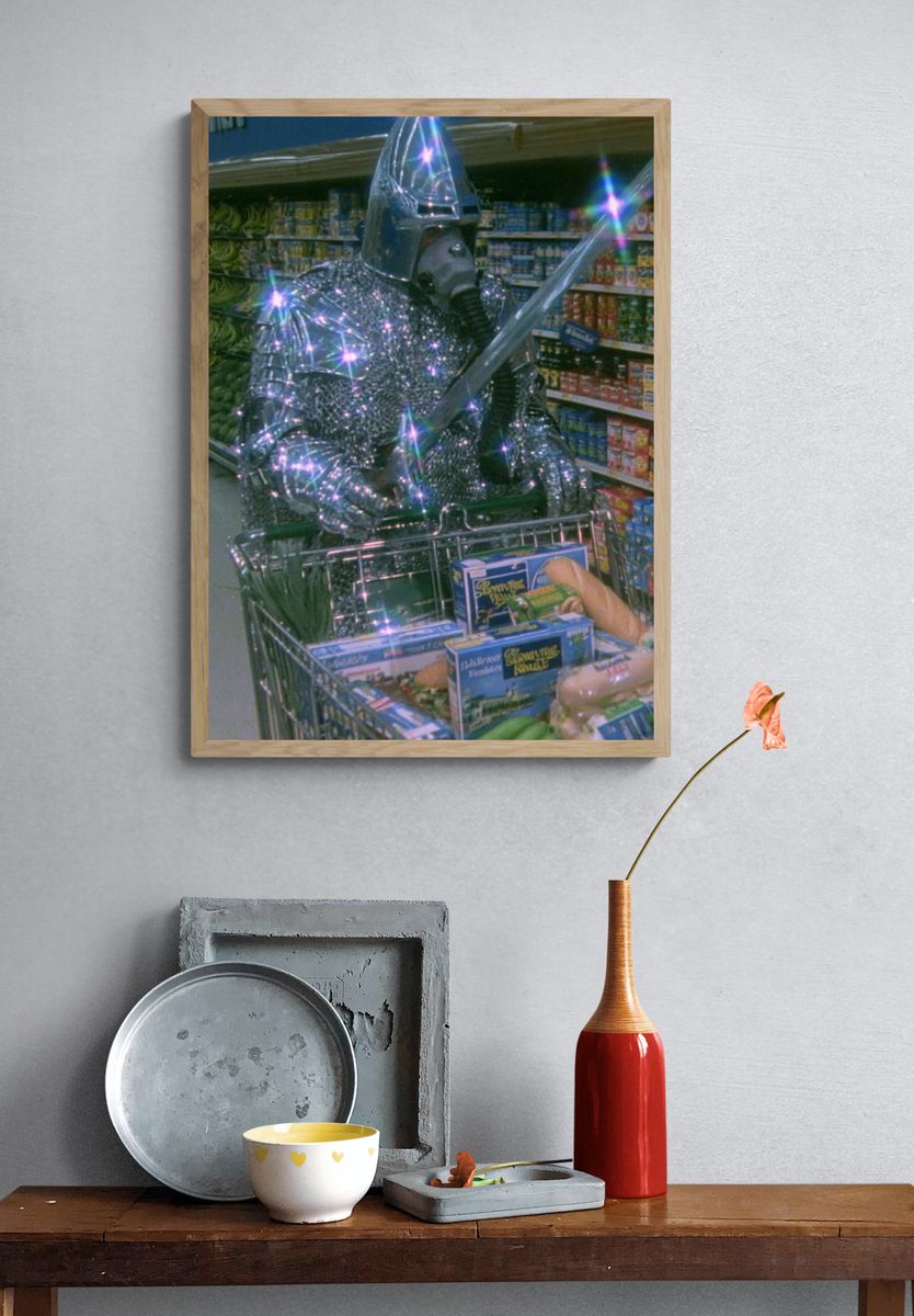 Knight in Supermarket — Retro Print. — room view 3