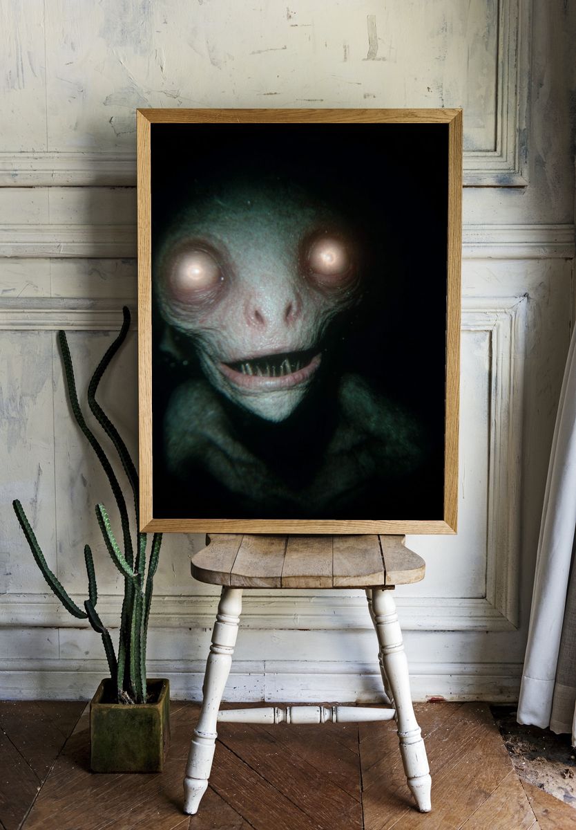 Creepy Pale Creature Horror Print room preview