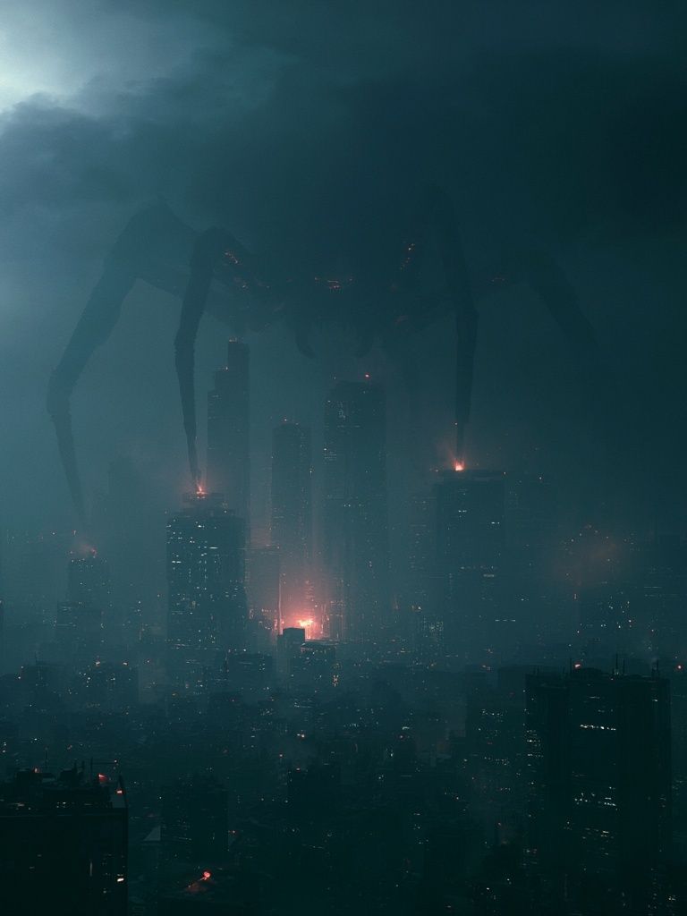 Kaiju Over City Skyline Poster. poster detail