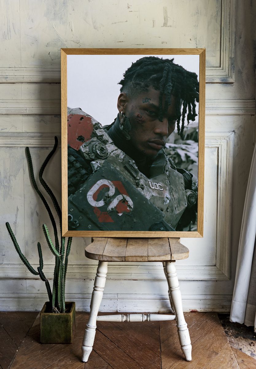 Cyberpunk Warrior Portrait Print. — room view 1