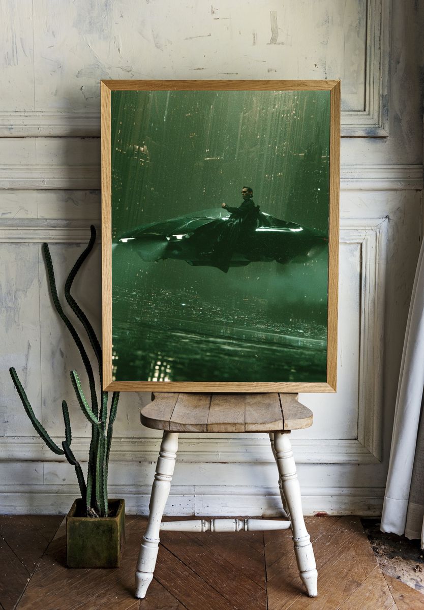 Neo-Noir Hovercar Cityscape Poster. — room view 1