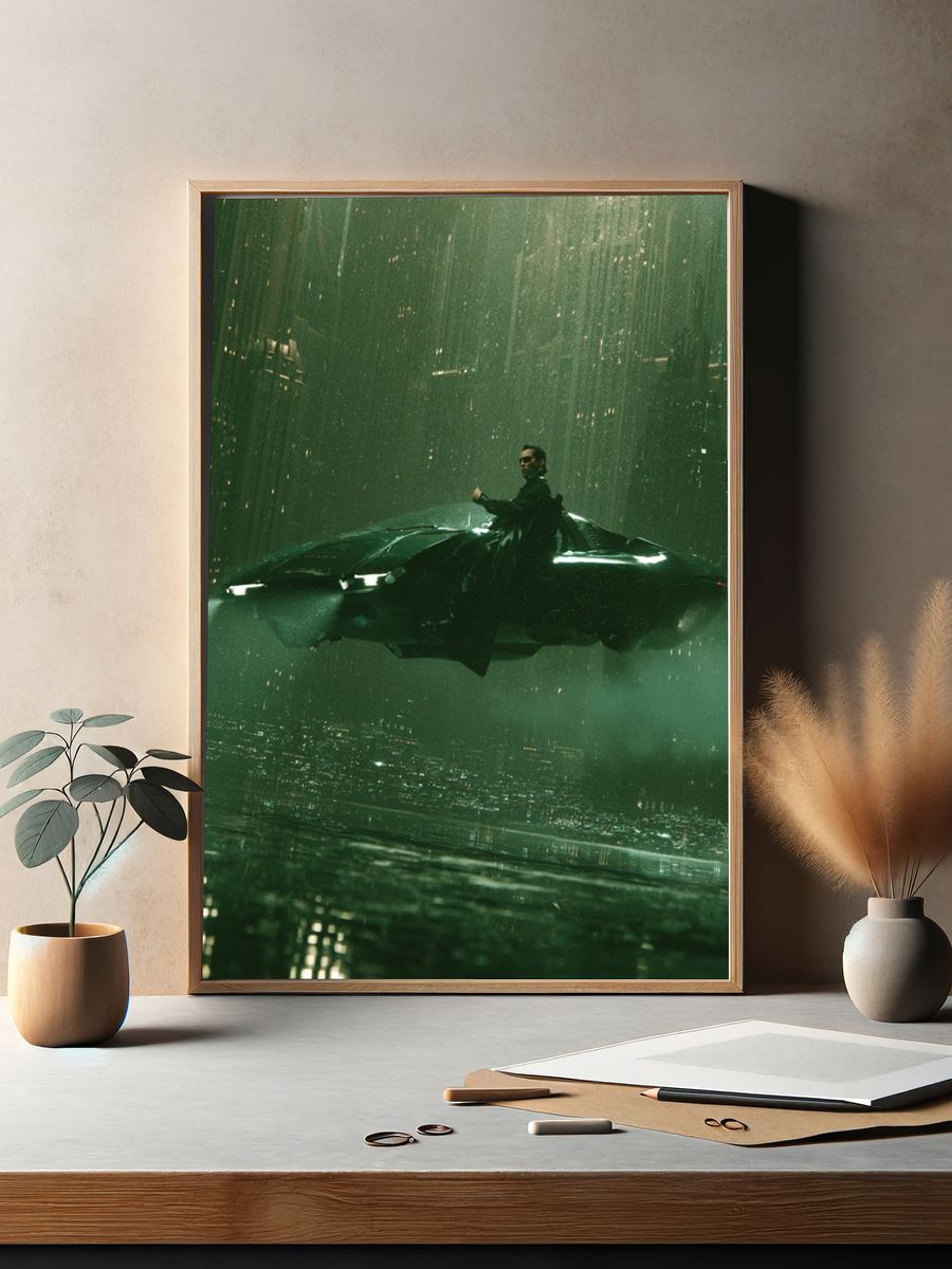 Neo-Noir Hovercar Cityscape Poster. — room view 2