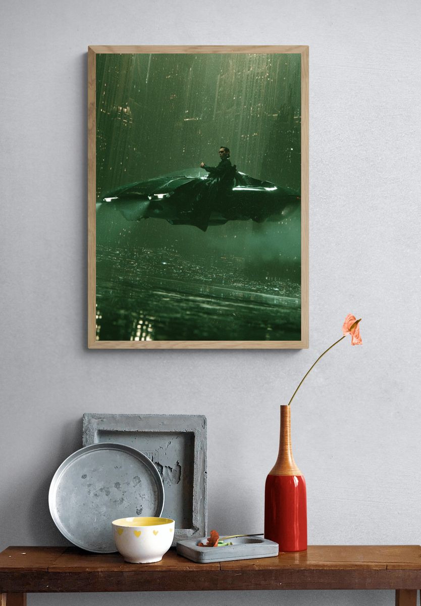 Neo-Noir Hovercar Cityscape Poster. — room view 3