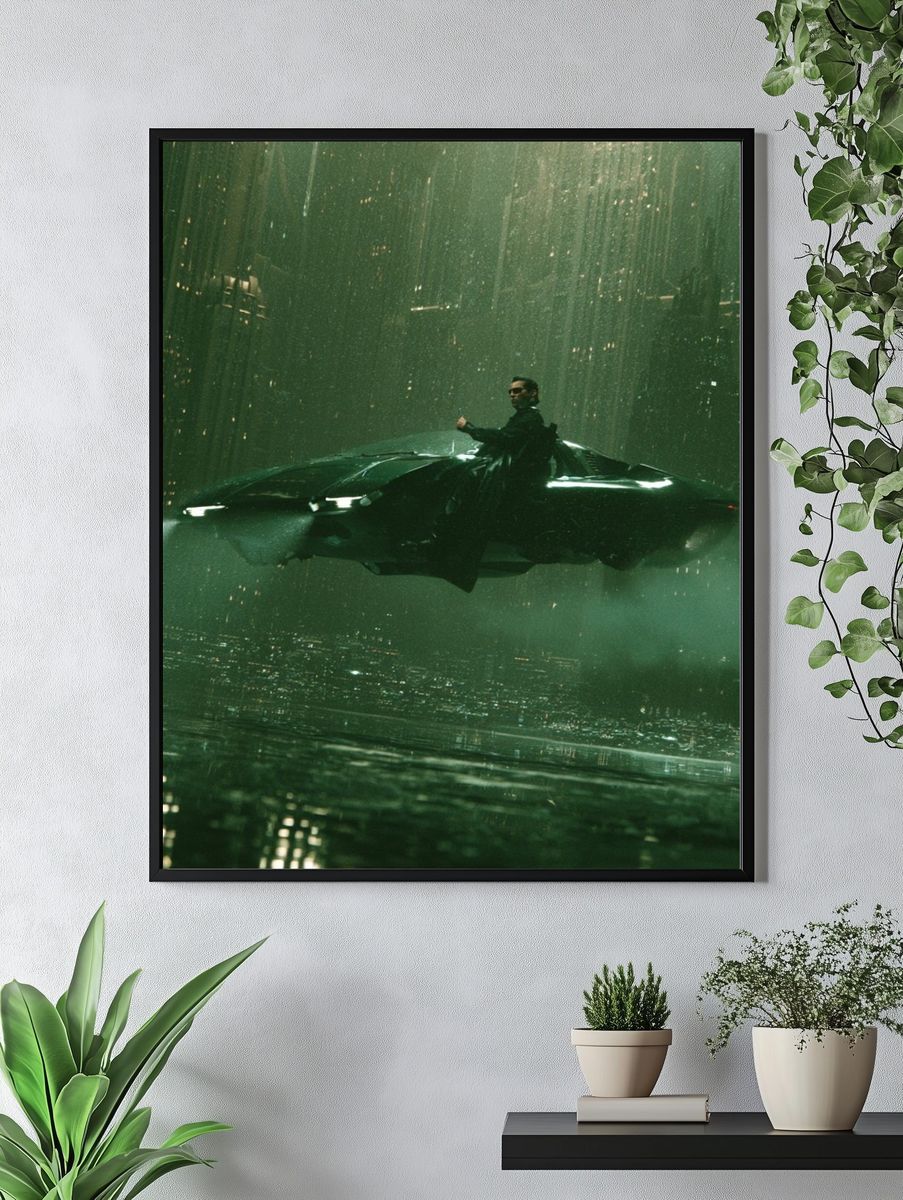Neo-Noir Hovercar Cityscape Poster. — room view 4