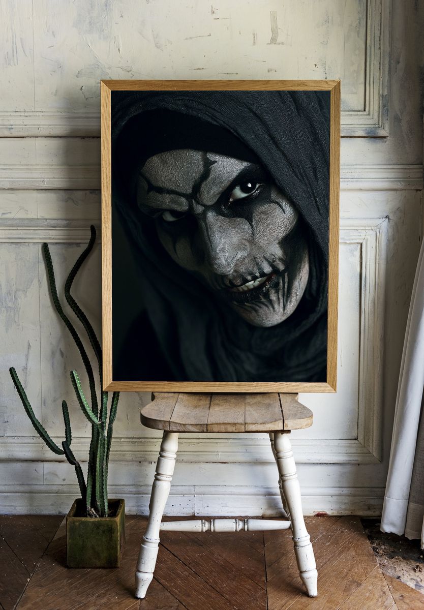 Creepy Hooded Face Horror Print. — room view 1