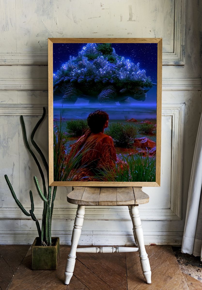 Crystal Dinosaur Nightscape Poster. — room view 1