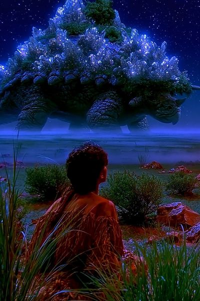 Crystal Dinosaur Nightscape Poster. poster