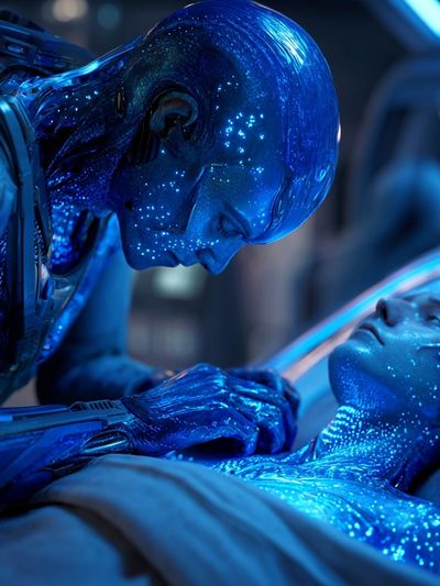 Blue Sci-Fi Awakening Poster. poster