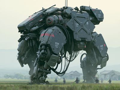 Mecha Giant in Rice Field Poster. poster