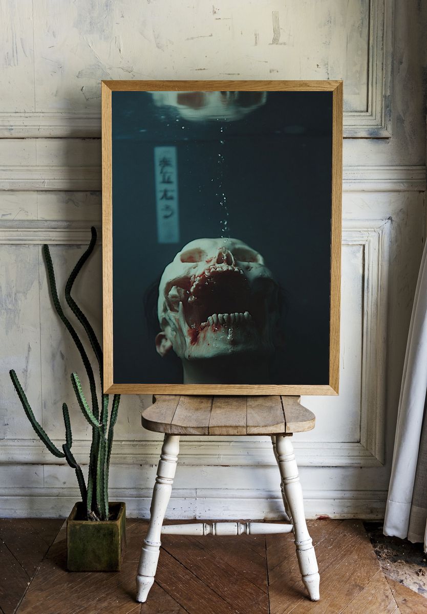 Underwater Horror Portrait Print. — room view 1