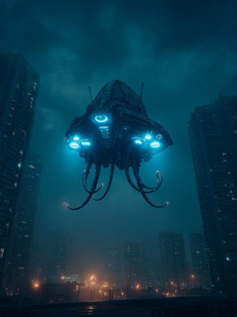 Alien Drone Cityscape Sci-Fi Poster. poster detail