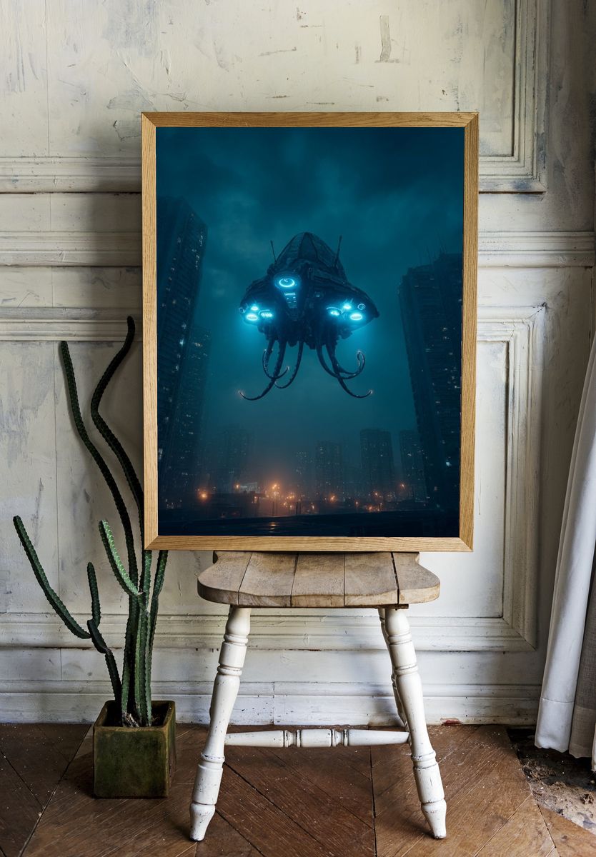 Alien Drone Cityscape Sci-Fi Poster room preview