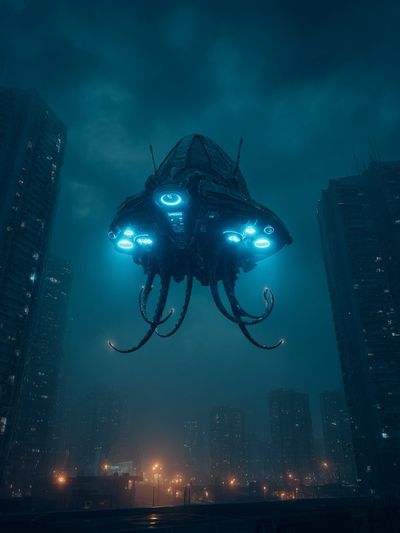 Alien Drone Cityscape Sci-Fi Poster. poster