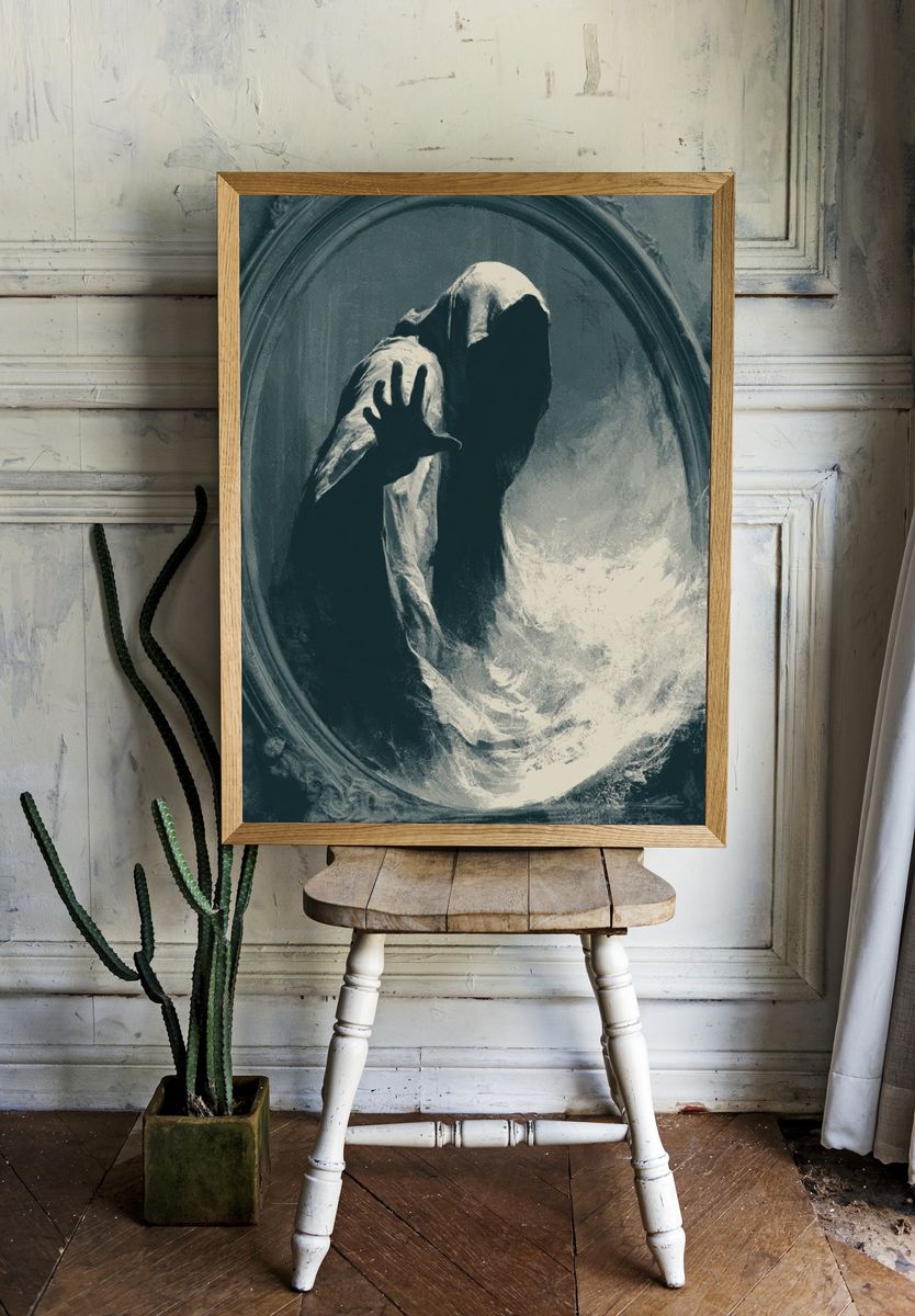 Ghostly Hooded Figure Horror Print. — room view 1