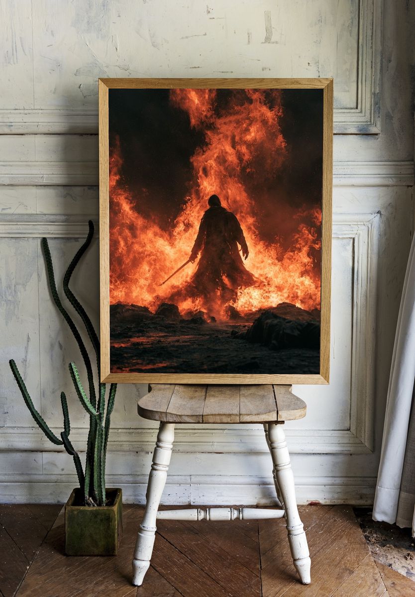 Flaming Warrior Fantasy Poster. — room view 1