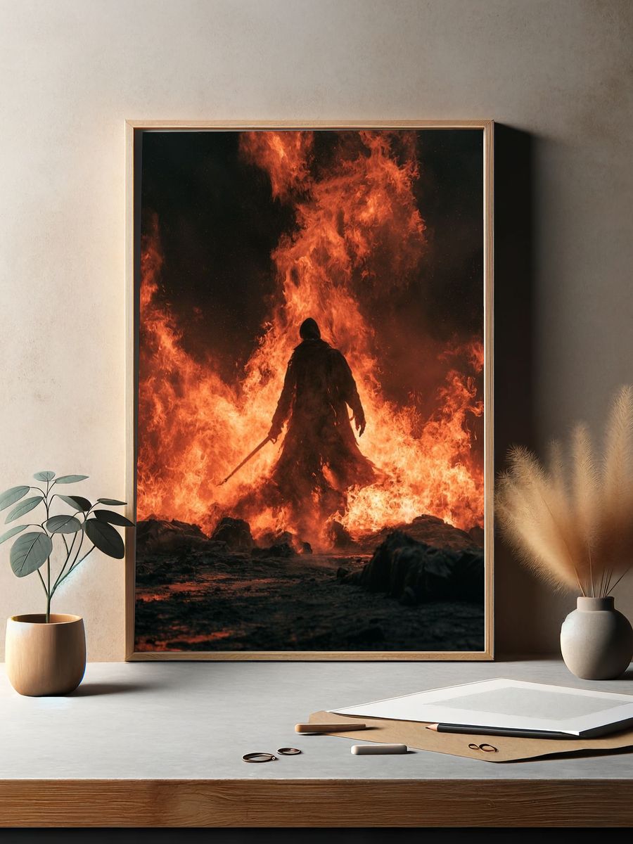 Flaming Warrior Fantasy Poster. — room view 2