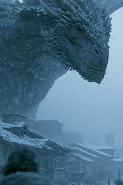 Ice Dragon Over Winter Village Poster.