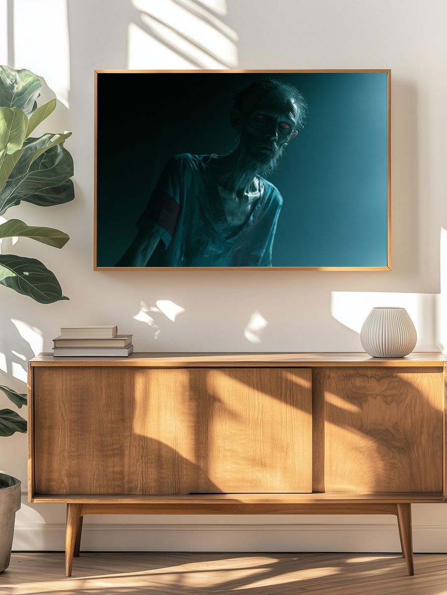 Eerie Zombie Portrait Print. — room view 3