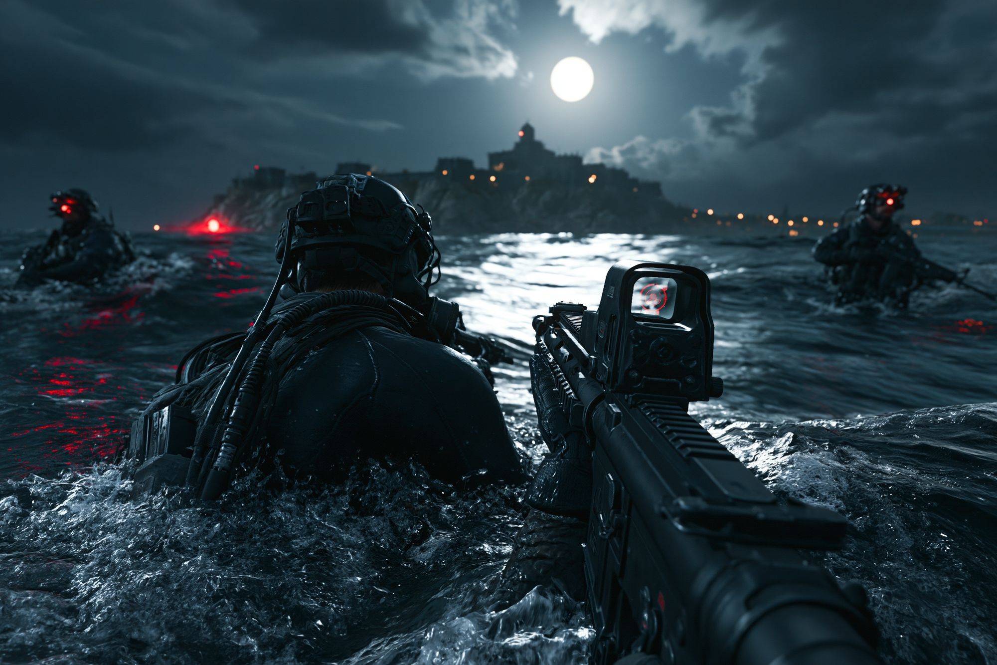 Moonlit Tactical Assault Sci-Fi Poster. poster detail
