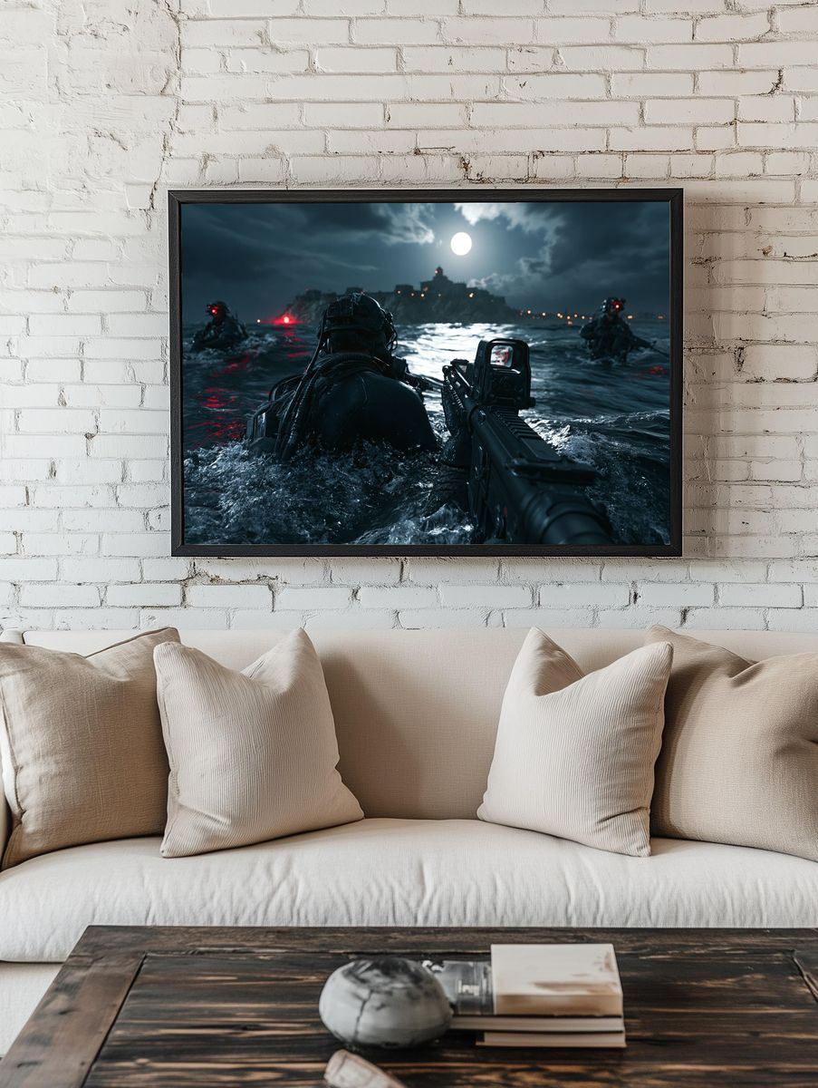 Moonlit Tactical Assault Sci-Fi Poster. — room view 1