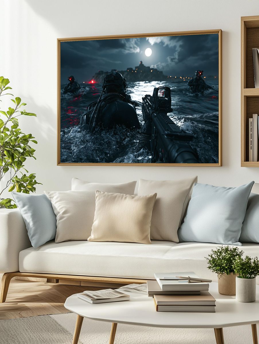 Moonlit Tactical Assault Sci-Fi Poster. — room view 2