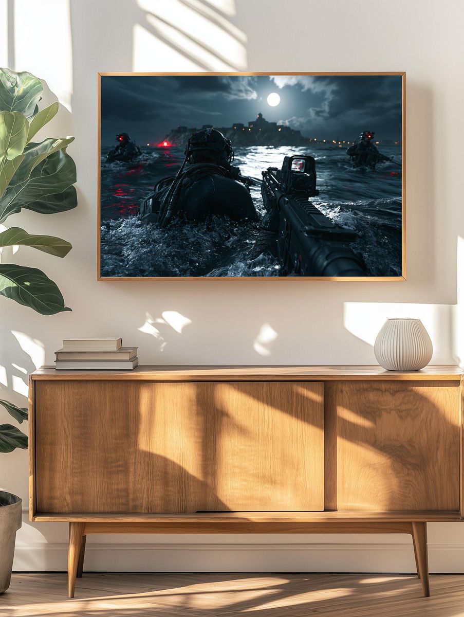 Moonlit Tactical Assault Sci-Fi Poster. — room view 3