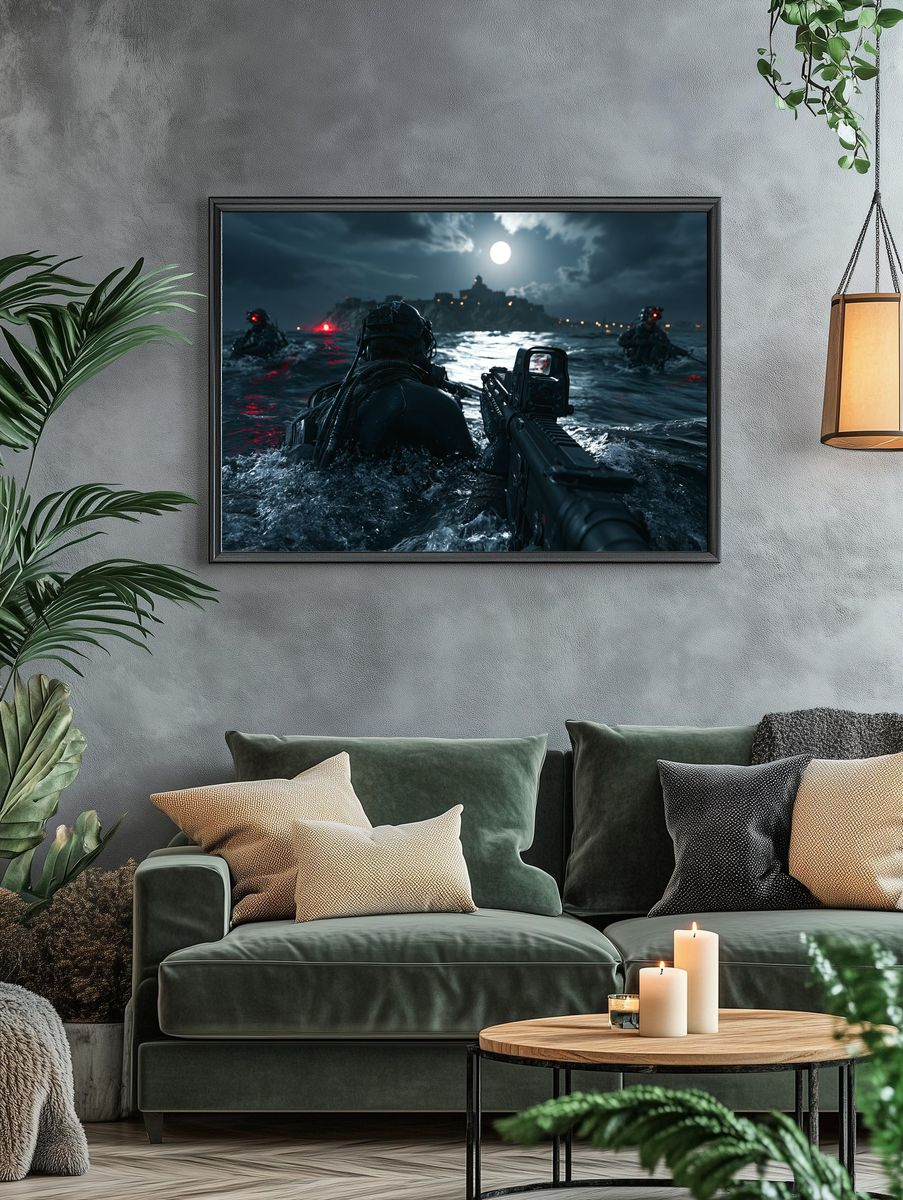Moonlit Tactical Assault Sci-Fi Poster. — room view 4
