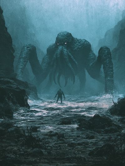 Cthulhu Cavern Encounter Print. poster