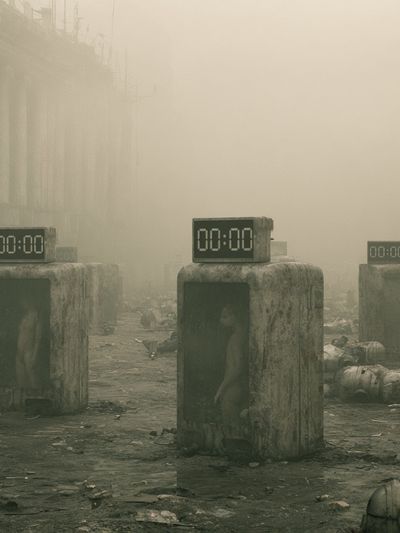 Dystopian Clockscape Sci-Fi Poster. poster