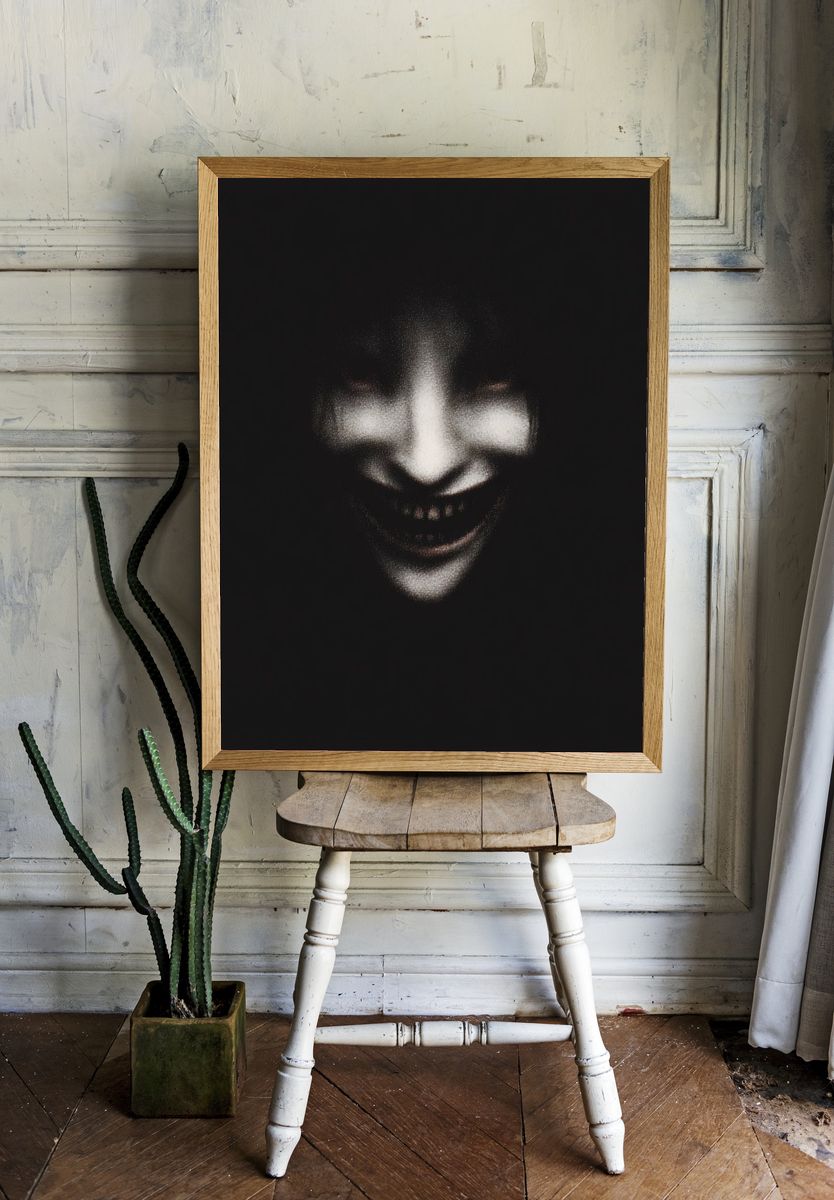 Creepy Smiling Face Horror Print. room preview