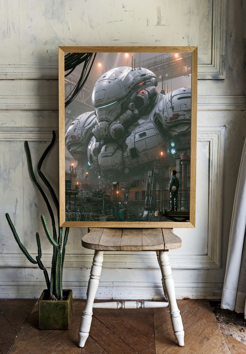 Giant Mech Hangar Sci-Fi Poster. — room view 1