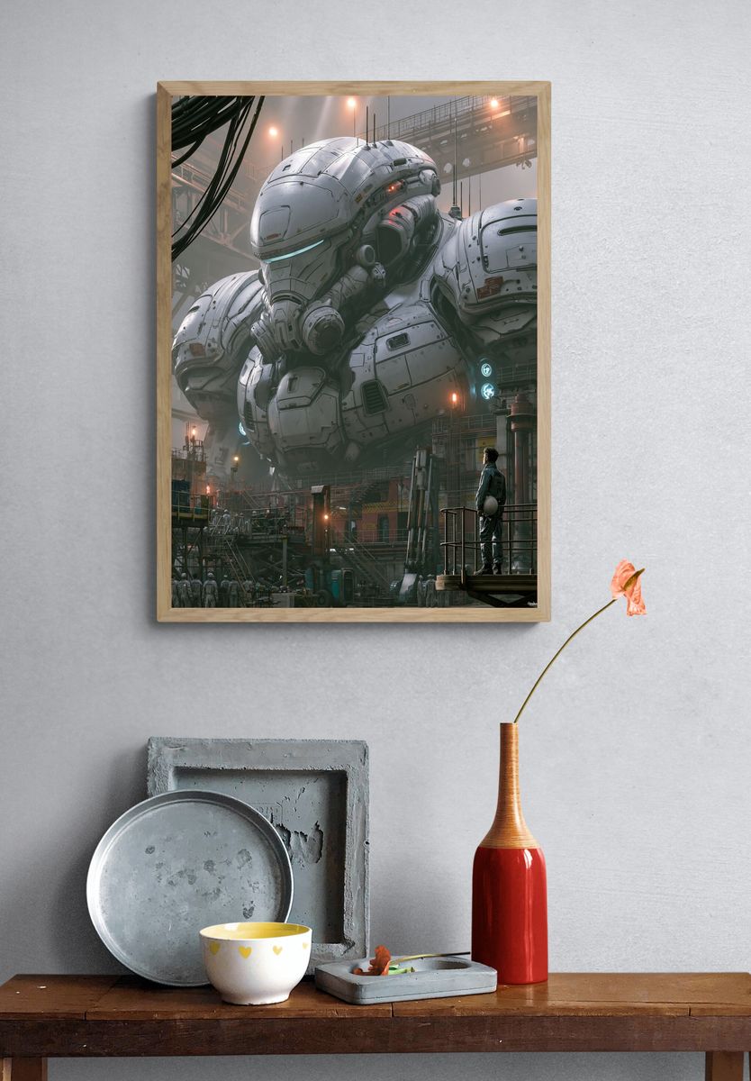 Giant Mech Hangar Sci-Fi Poster. — room view 3