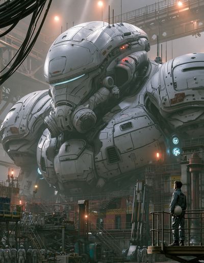 Giant Mech Hangar Sci-Fi Poster. poster