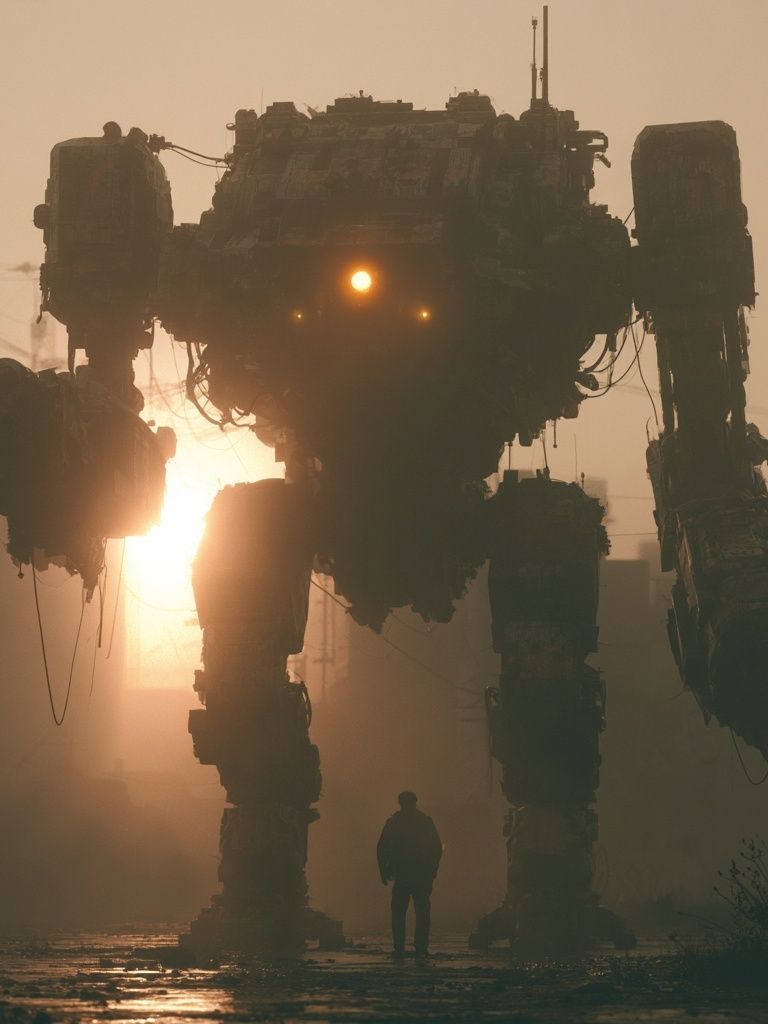 Giant Robot at Sunset Print. poster detail