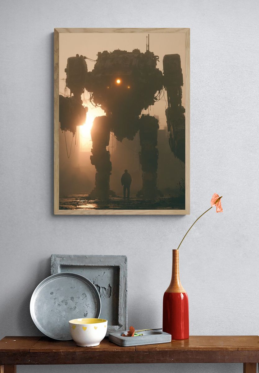 Giant Robot at Sunset Print. — room view 3