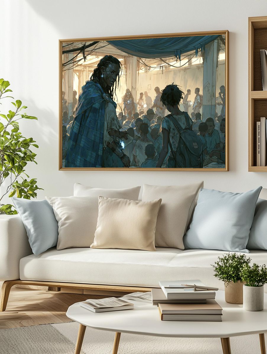 Sci-Fi Refugee Camp Illustration Poster. — room view 2