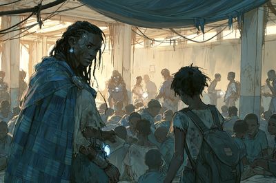 Sci-Fi Refugee Camp Illustration Poster.