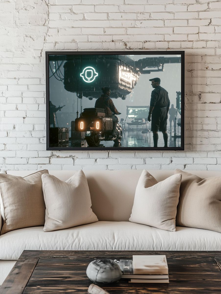 Rainy Sci-Fi Hangar Poster. room preview