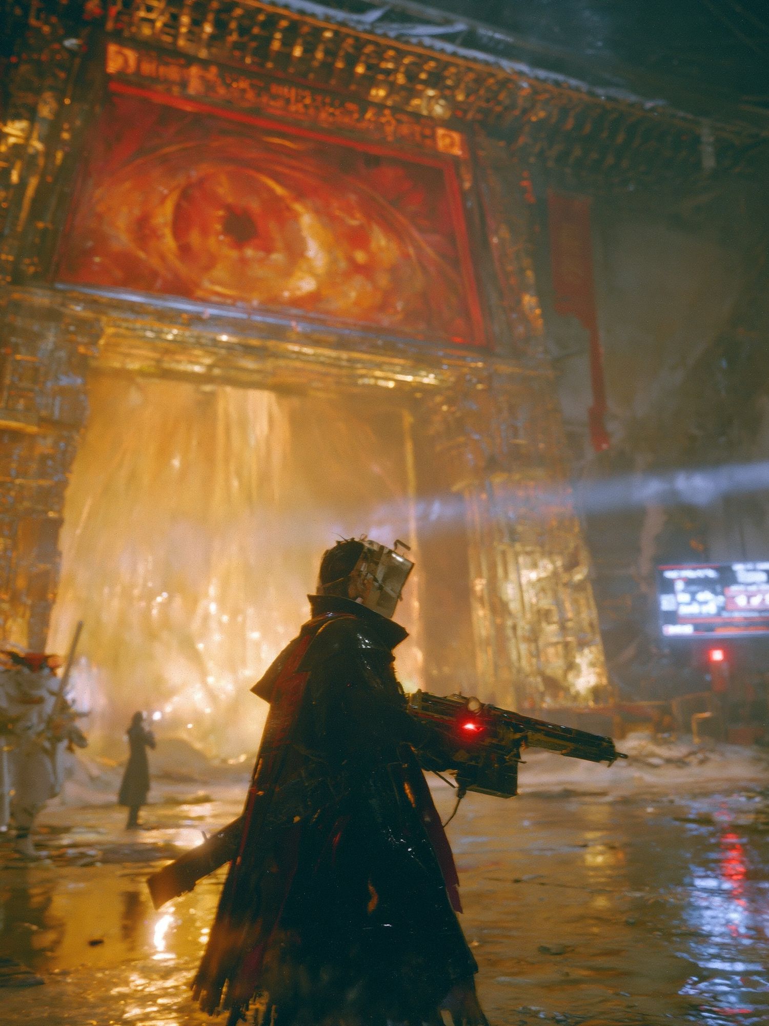 Cyberpunk Temple Guardian Poster. poster detail