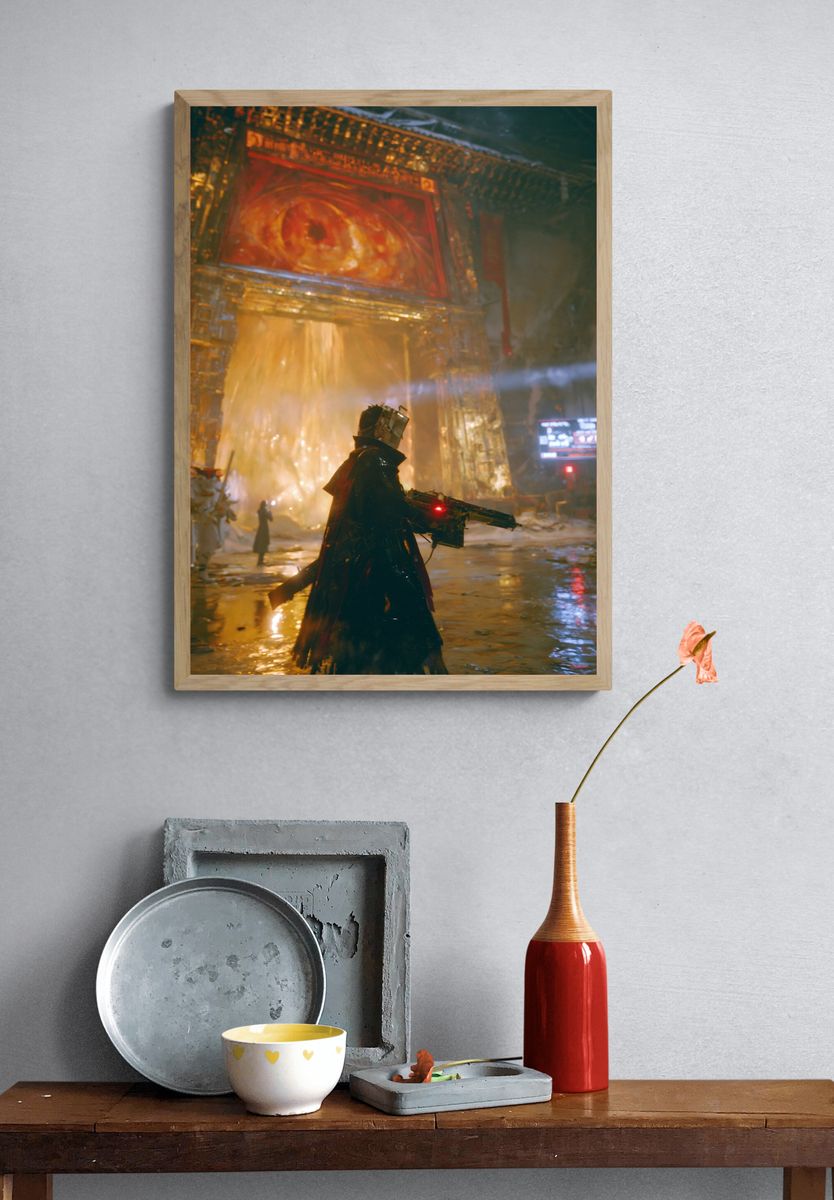 Cyberpunk Temple Guardian Poster. — room view 3