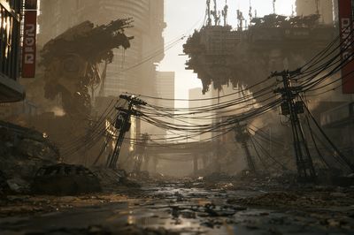 Dystopian City Ruins Sci-Fi Poster. poster