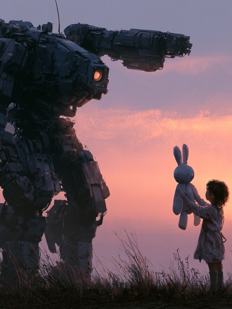 Robot and Child Sunset Sci-Fi Print. poster — movies art